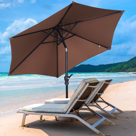 Autlaycil 7.5Ft Outdoor Umbrella with Tilt, Crank and Sturdy Ribs for Lawn, Garden, Backyard and Pool, Coffee