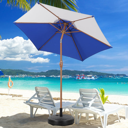 Autlaycil 7.5ft Patio Umbrella with Base and Button Tilt Sun Shelter UV Protection Beach for Market, Beach, Patio, Pool, Garden Backyard (Blue and White)
