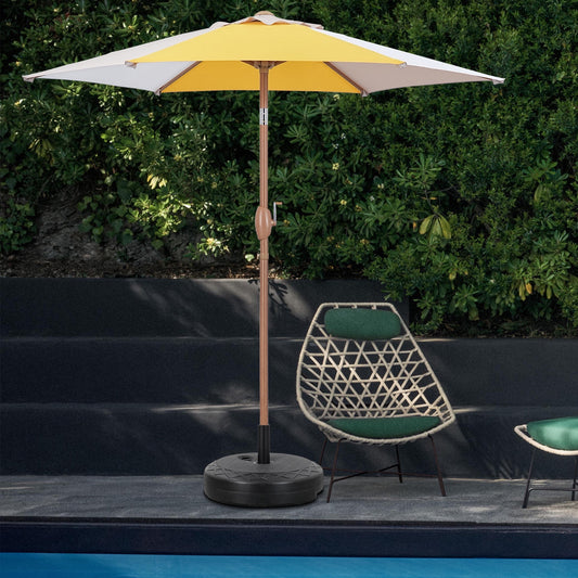 Autlaycil 7.5ft Patio Umbrella with Base and Button Tilt Sun Shelter UV Protection Beach for Market, Beach, Patio, Pool, Garden Backyard (Yellow/Khaki/White)