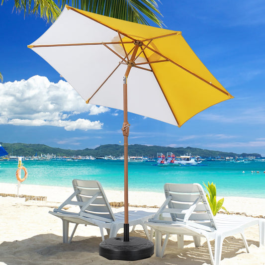 Autlaycil 7.5ft Patio Umbrella with Base and Button Tilt Sun Shelter UV Protection Beach for Market, Beach, Patio, Pool, Garden Backyard (Yellow and White)
