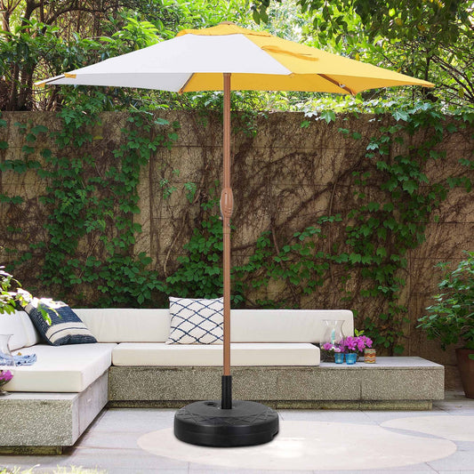 Autlaycil 7.5ft Patio Umbrella with Umbrella Base, Sun Shelter UV Protection Sunshade for Market, Beach, Patio, Pool, Garden Backyard (Yellow and White)
