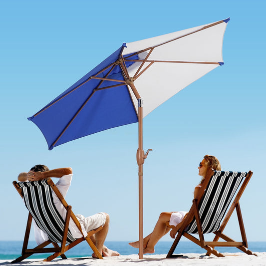 Autlaycil 7.5ft Patio Umbrella and Button Tilt Sun Shelter UV Protection Beach for Market, Beach, Patio, Pool, Garden Backyard (Blue and White)