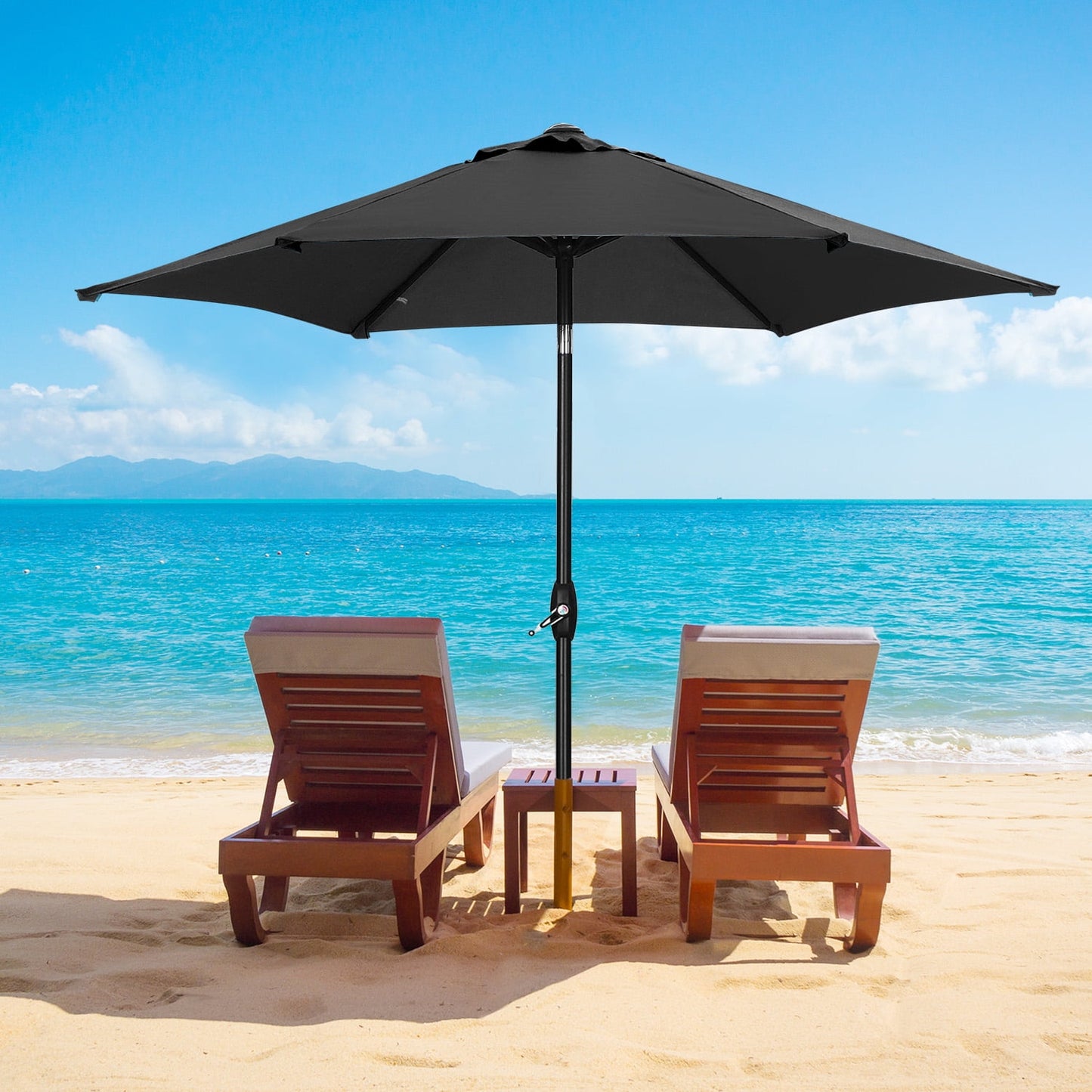 Autlaycil 9ft Patio Umbrella with Tilt and Crank, Adjustable Outdoor Market Umbrellas, 6 Sturdy Ribs UV Protection Water Resistance for Garden, Deck, Backyard, Pool (Black)