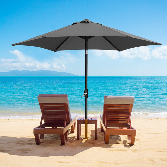 Autlaycil 9ft Patio Umbrella with Tilt and Crank, Adjustable Outdoor Market Umbrellas, 6 Sturdy Ribs UV Protection Water Resistance for Garden, Deck, Backyard, Pool (Grey)