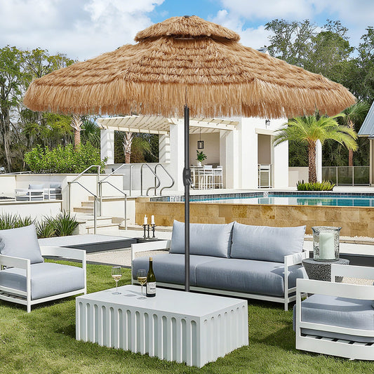 Autlaycil 9 ft Hula Tiki Outdoor Umbrella, 2-Tier Thatched Beach Umbrella, Pool, Patio, Yard, Garden