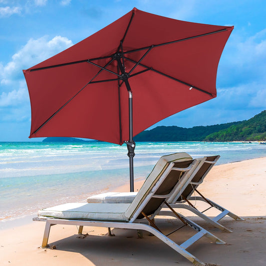 Autlaycil 7.5Ft Outdoor Umbrella with Tilt, Crank and Sturdy Ribs for Lawn, Garden, Backyard and Pool, Red