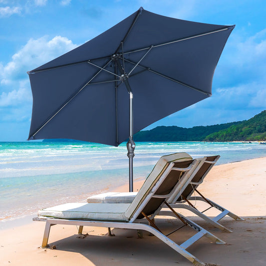 Autlaycil 7.5Ft Outdoor Umbrella with Tilt, Crank and Sturdy Ribs for Lawn, Garden, Backyard and Pool, Navy Blue