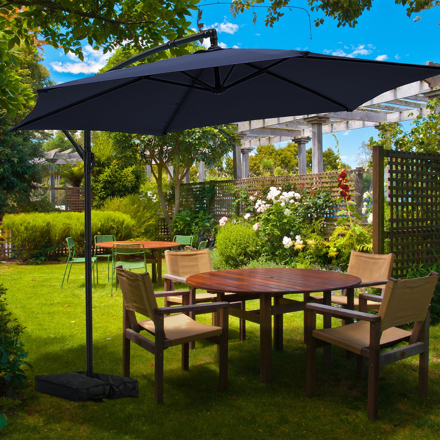 Autlaycil 10FT Cantilever Patio Umbrella, Hanging Offset Umbrella with Umbrella Stand, Navy Blue