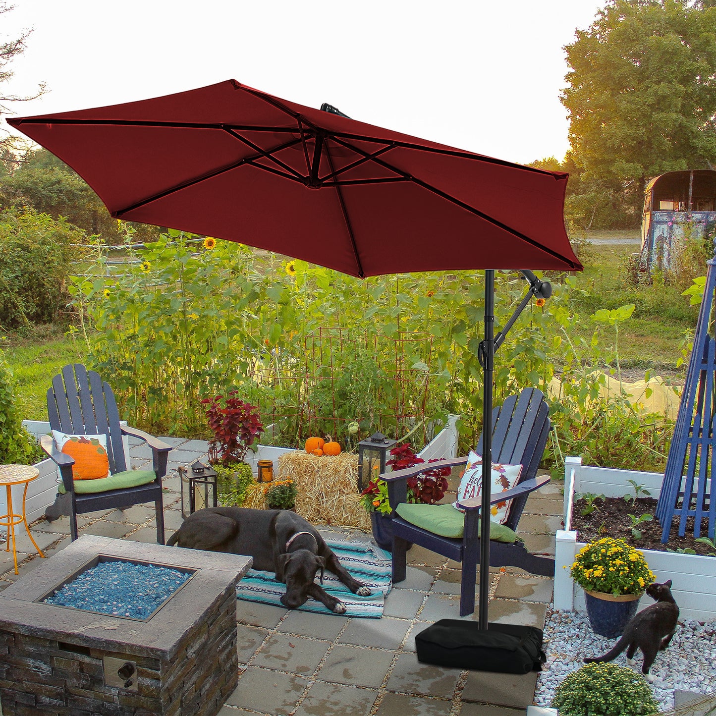 Autlaycil 10FT Cantilever Patio Umbrella, Hanging Offset Umbrella with Umbrella Stand, Red