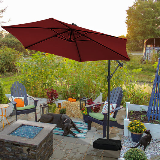 Autlaycil 10FT Cantilever Patio Umbrella, Hanging Offset Umbrella with Umbrella Stand, Red