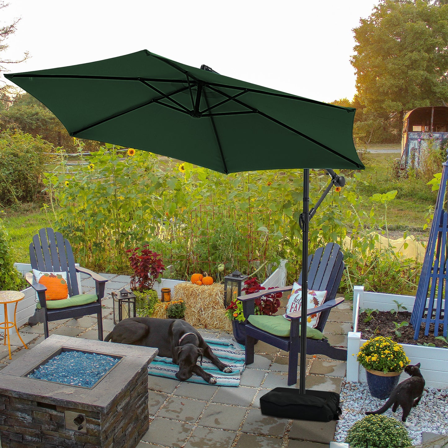 Autlaycil 10FT Cantilever Patio Umbrella, Hanging Offset Umbrella with Umbrella Stand, Green