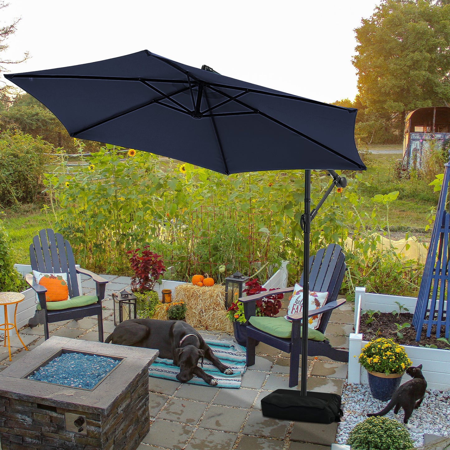 Autlaycil 10FT Cantilever Patio Umbrella, Hanging Offset Umbrella with Umbrella Stand, Navy Blue