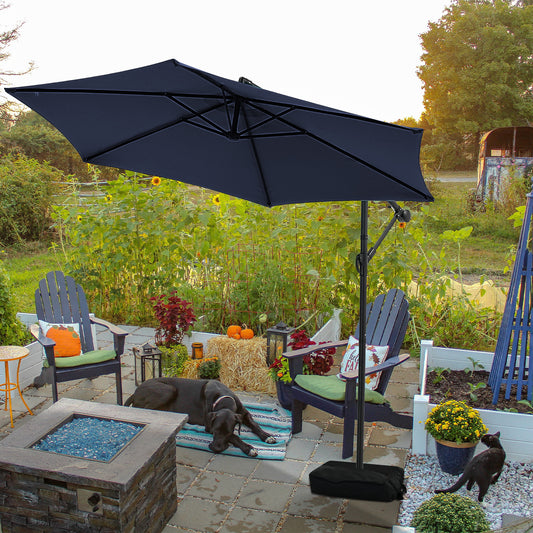 Autlaycil 10FT Cantilever Patio Umbrella, Hanging Offset Umbrella with Umbrella Stand, Navy Blue