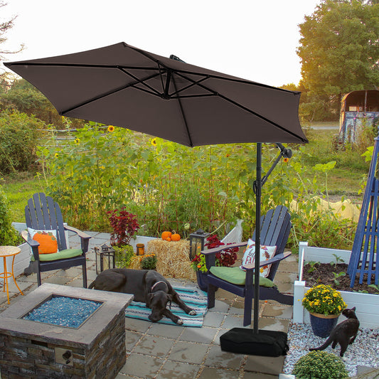 Autlaycil 10FT Cantilever Patio Umbrella, Hanging Offset Umbrella with Umbrella Stand, Coffee