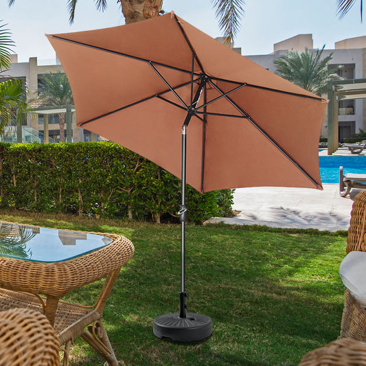 Autlaycil Patio Umbrella 9FT Outdoor Umbrella with Tilt, Crank and Umbrella Base, Adjustable Outdoor Market Umbrella for Garden, Lawn, Backyard and Pool-Coffee