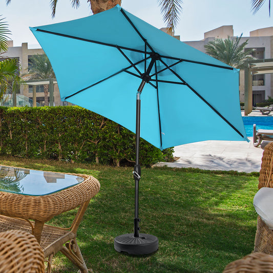 Autlaycil Patio Umbrella 9FT Outdoor Umbrella with Tilt, Crank and Umbrella Base, Adjustable Outdoor Market Umbrella for Garden, Lawn, Backyard and Pool-Blue