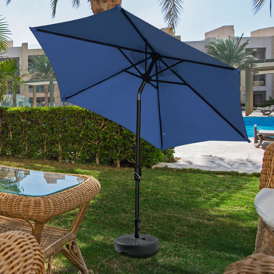 Autlaycil Patio Umbrella 9FT Outdoor Umbrella with Tilt, Crank and Umbrella Base, Adjustable Outdoor Market Umbrella for Garden, Lawn, Backyard and Pool-Navy Blue
