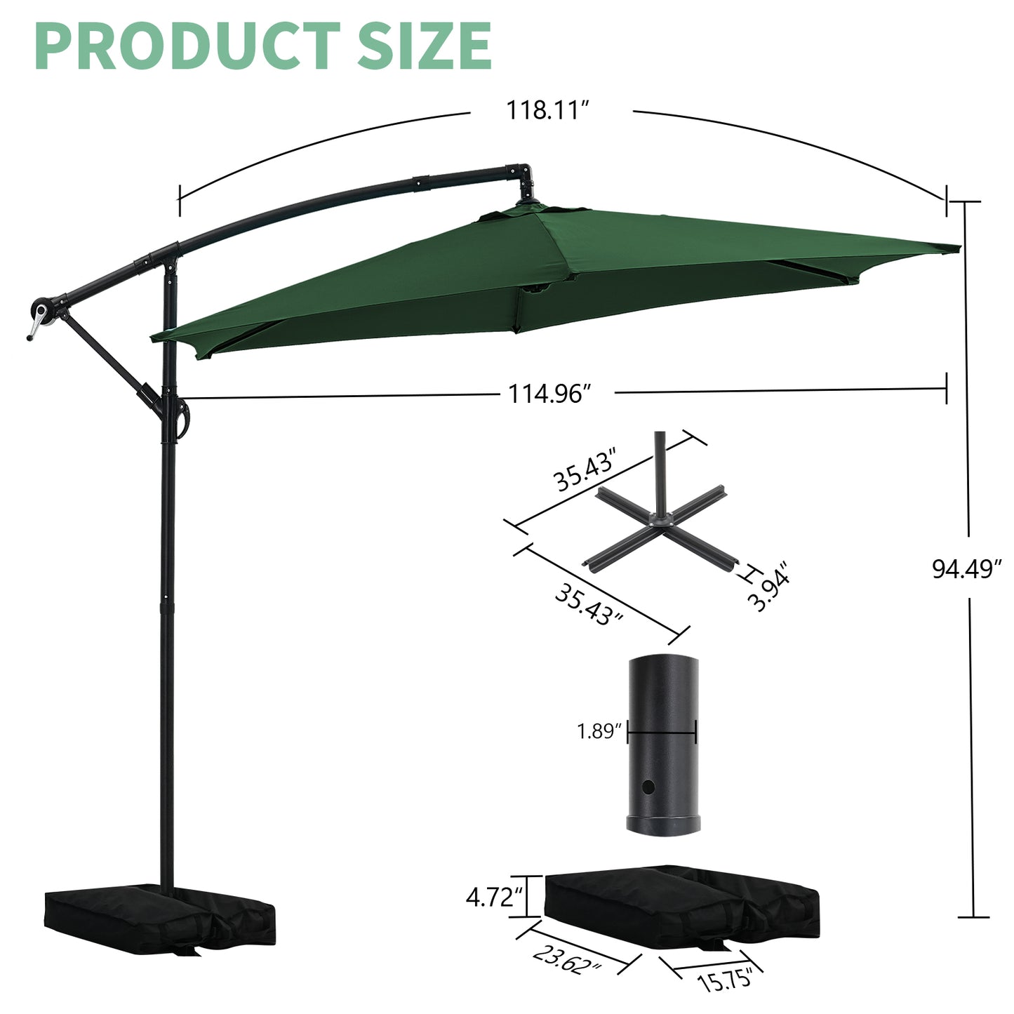 Autlaycil 10FT Cantilever Patio Umbrella, Hanging Offset Umbrella with Umbrella Stand, Green