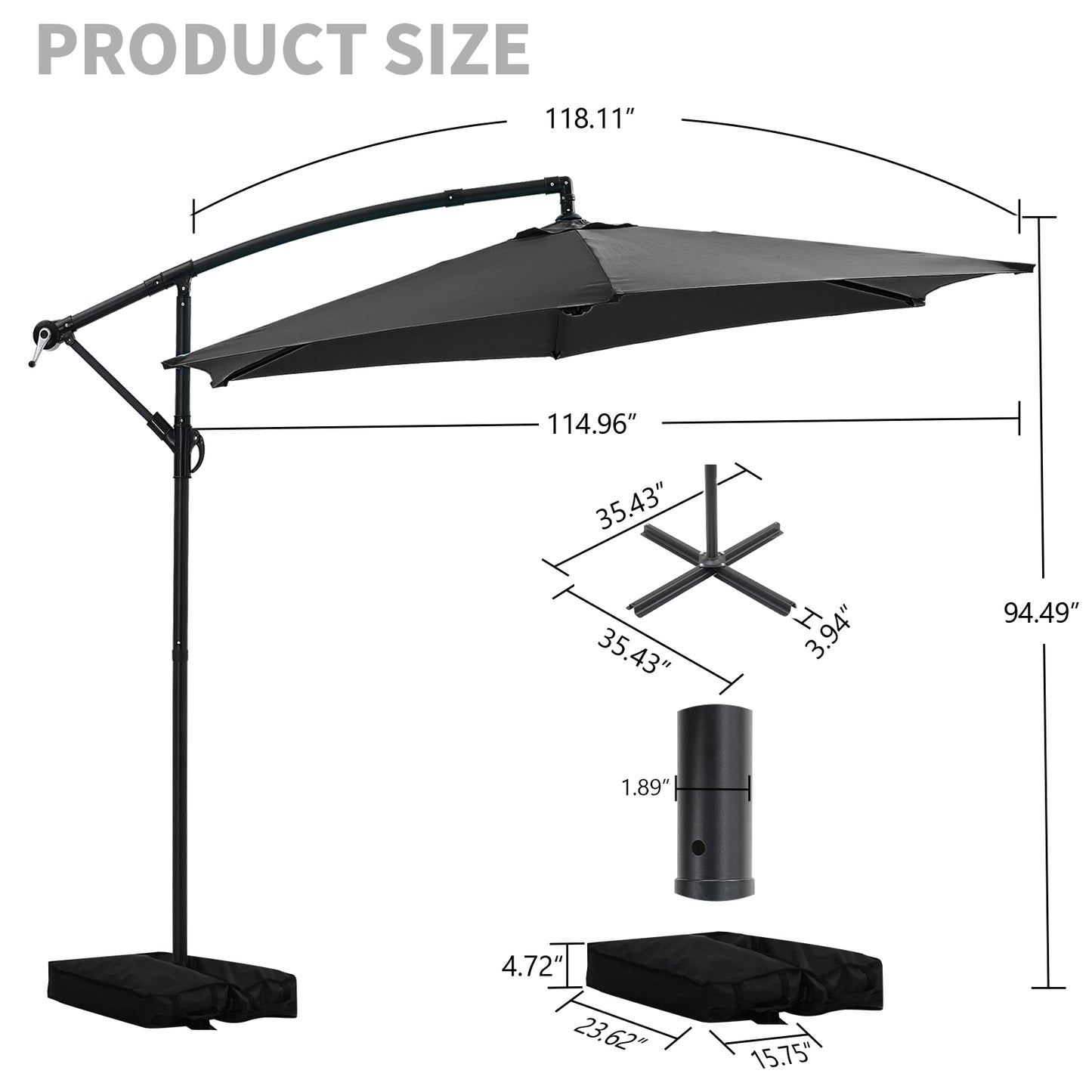 Autlaycil 10FT Cantilever Patio Umbrella, Hanging Offset Umbrella with Umbrella Stand, Black