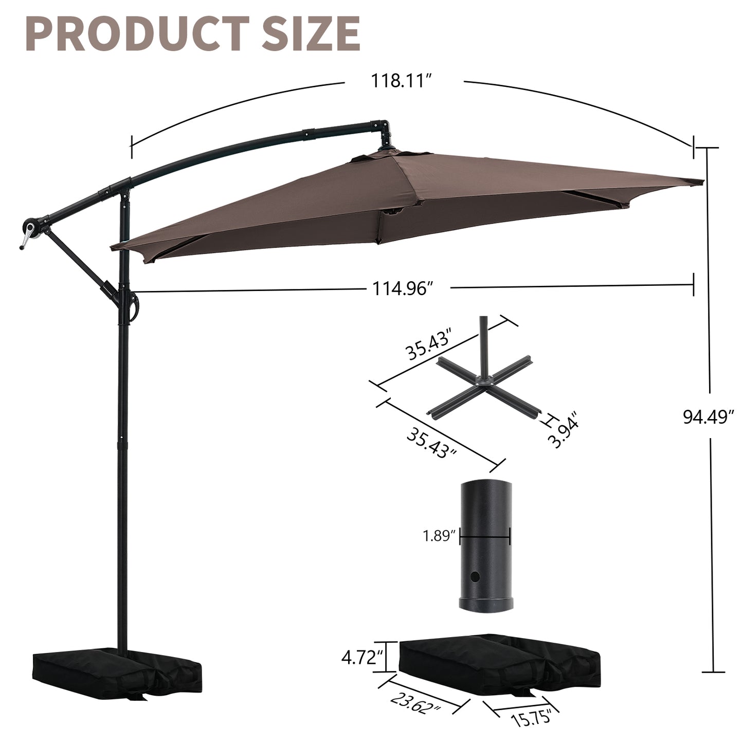 Autlaycil 10FT Cantilever Patio Umbrella, Hanging Offset Umbrella with Umbrella Stand, Coffee