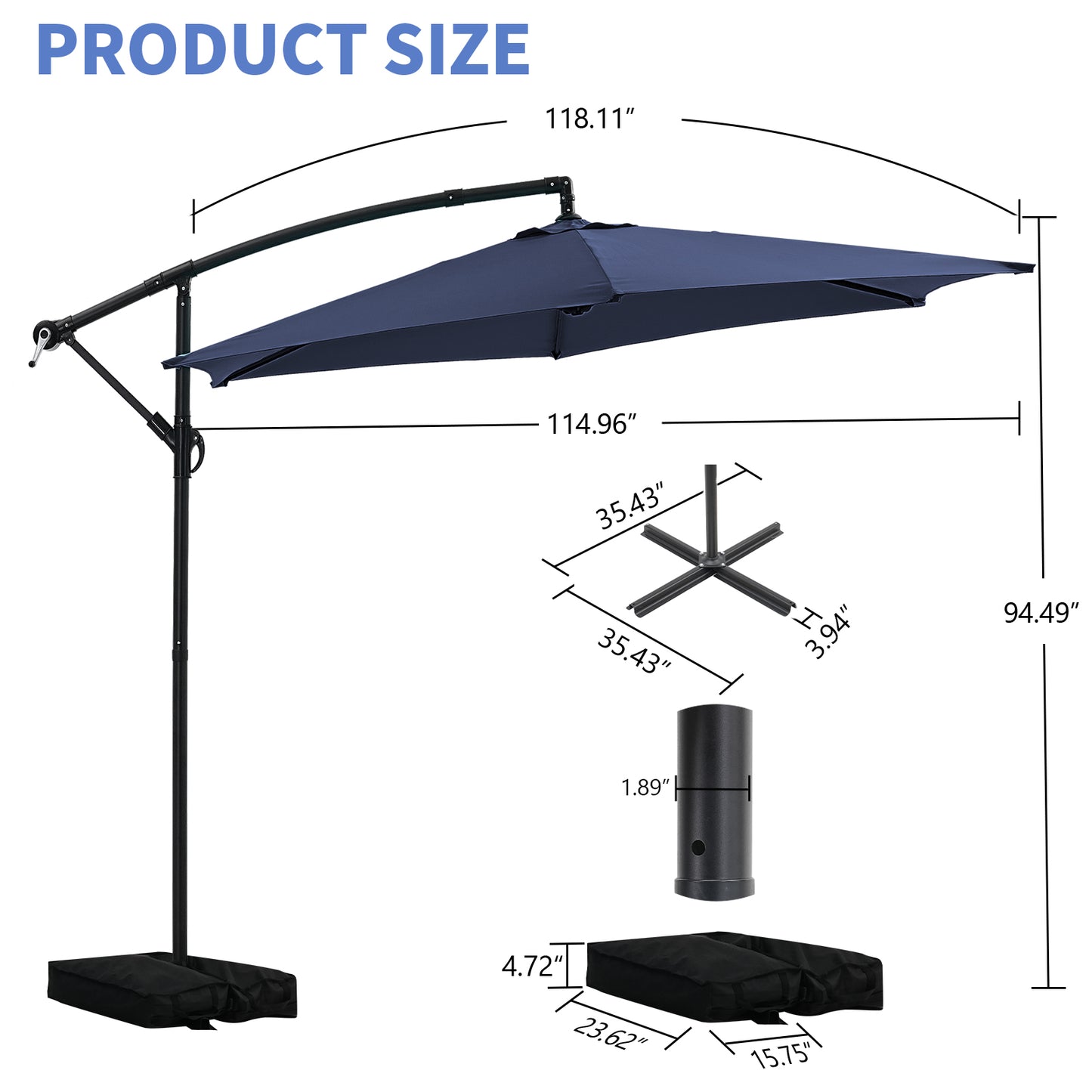 Autlaycil 10FT Cantilever Patio Umbrella, Hanging Offset Umbrella with Umbrella Stand, Navy Blue