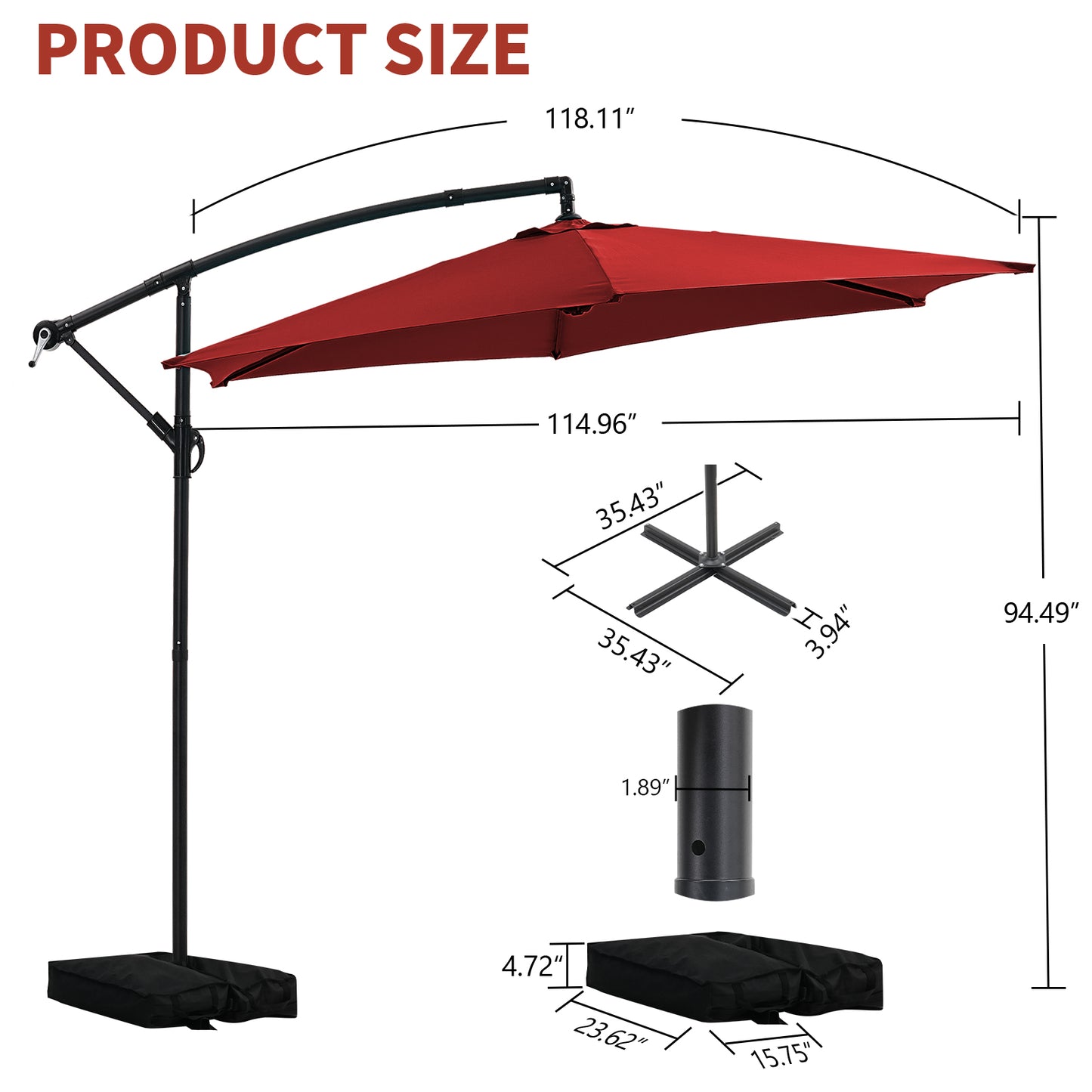 Autlaycil 10FT Cantilever Patio Umbrella, Hanging Offset Umbrella with Umbrella Stand, Red