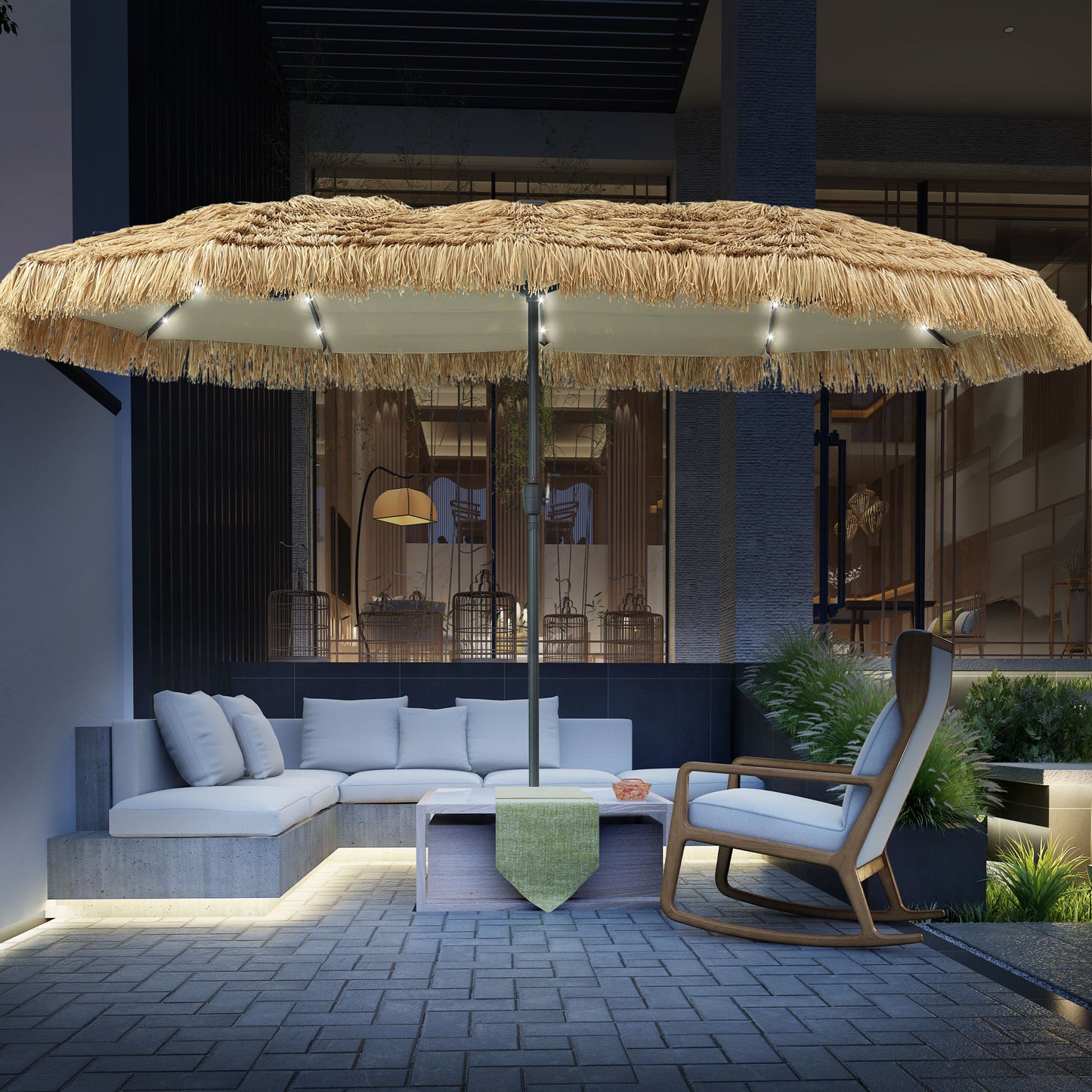 Autlaycil 13 ft Hula Tiki Patio Umbrella and 36 Lights, Hawaiian Style, Pool, Patio, Beach