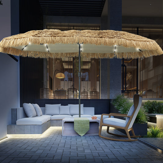 Autlaycil 13 ft Hula Tiki Patio Umbrella and 36 Lights, Hawaiian Style, Pool, Patio, Beach