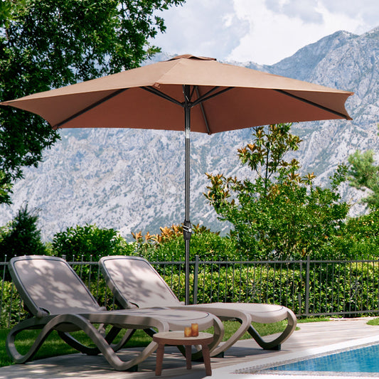Autlaycil 9ft Outdoor Patio Umbrella 6 Ribs with Tilt and Crank Patio Table Umbrella, Coffee
