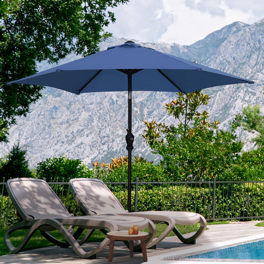 Autlaycil 9ft Outdoor Patio Umbrella 6 Ribs with Tilt and Crank Patio Table Umbrella, Navy Blue