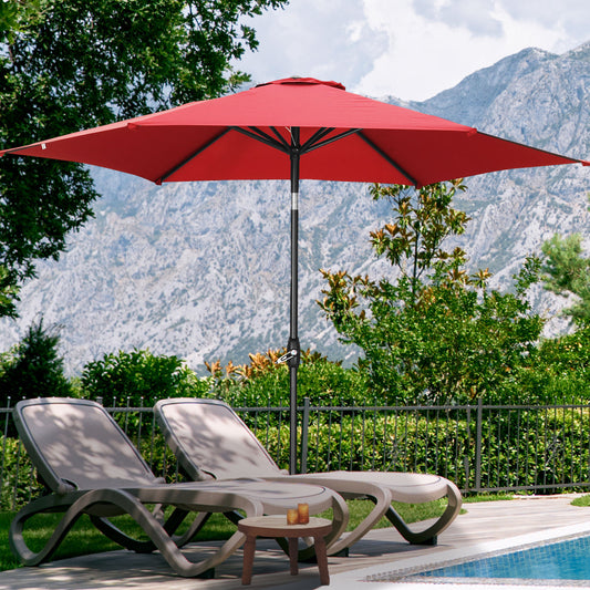 Autlaycil 9ft Outdoor Patio Umbrella 6 Ribs with Tilt and Crank Patio Table Umbrella, Red
