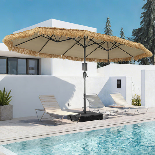 Autlaycil 15 ft Tiki Umbrella with Sandbags Base, Thatched, Hawaiian, Pool, Patio, Beach