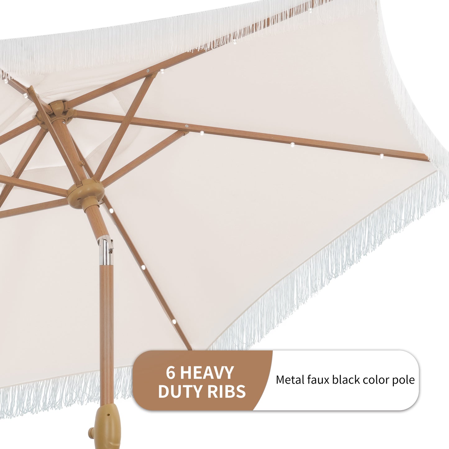 Autlaycil 7.5 ft Patio Umbrella with Fringe, Beach Pool and Yard with Umbrella Base, Beige