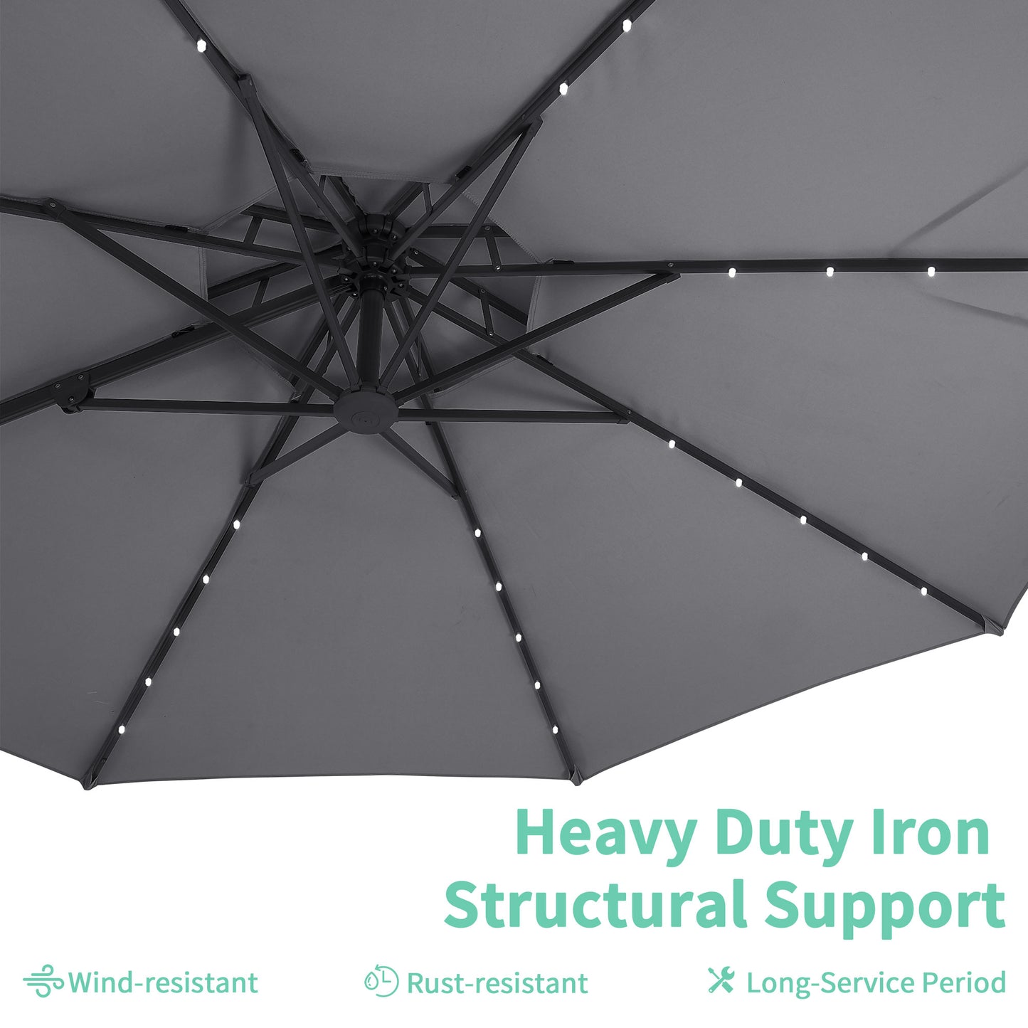 Autlaycil 10 FT Aluminum Offset Outdoor Cantilever Umbrella with Solar Lights, and 360-degree Rotation, 2-Tier Patio Umbrella, Grey