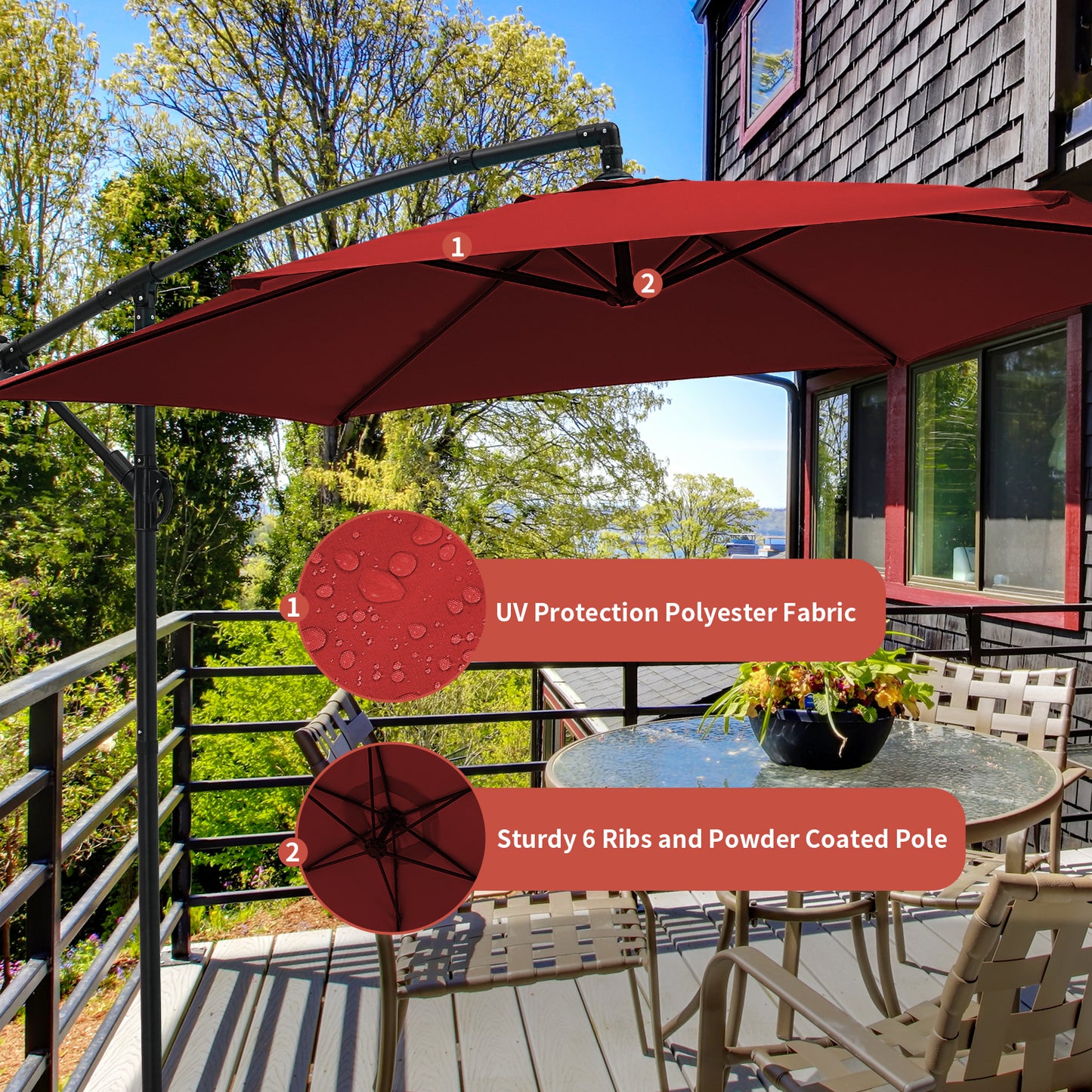 Autlaycil 10FT Cantilever Patio Umbrella, Hanging Offset Umbrella with Umbrella Stand, Red