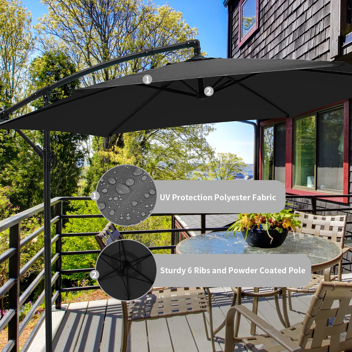 Autlaycil 10FT Cantilever Patio Umbrella, Hanging Offset Umbrella with Umbrella Stand, Black
