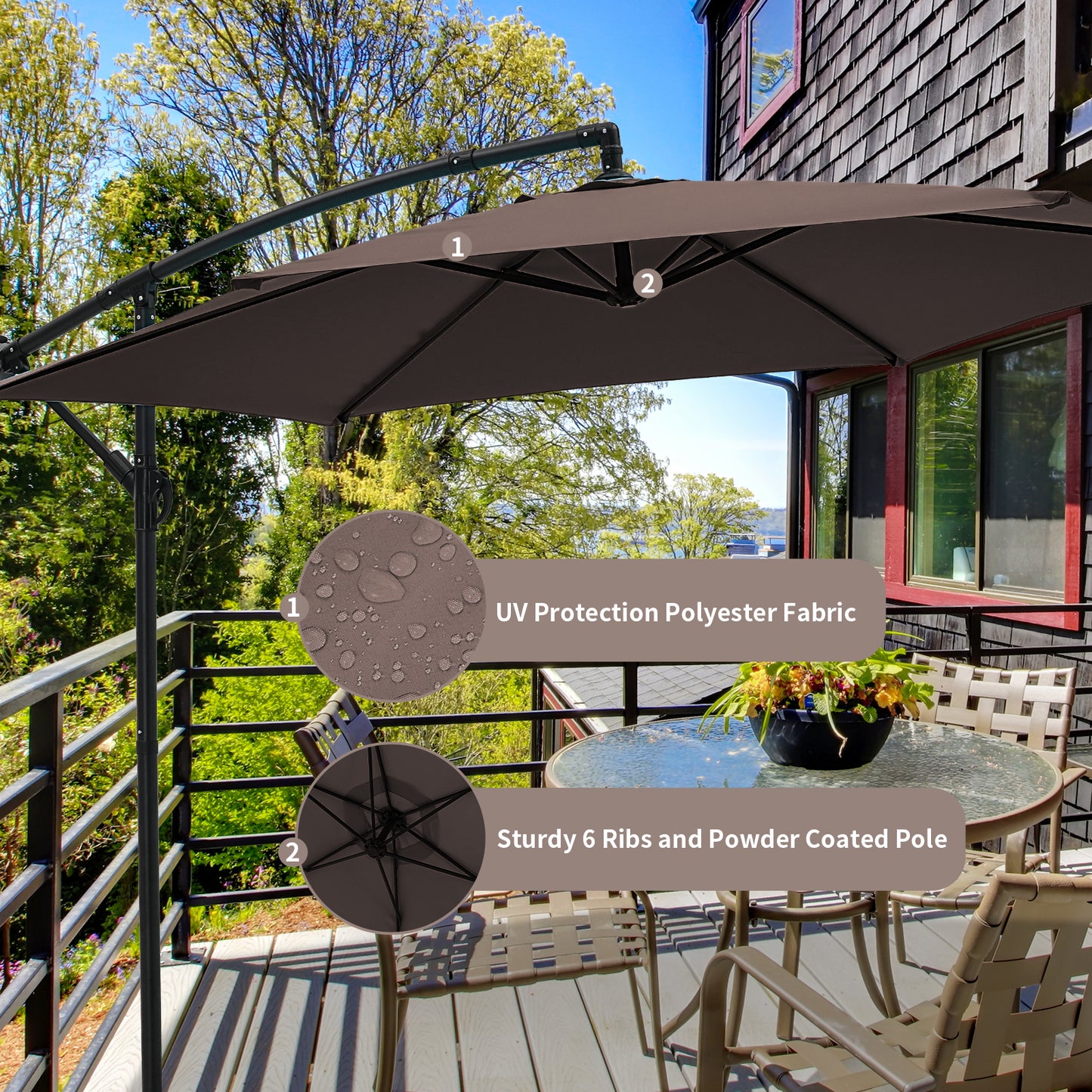 Autlaycil 10FT Cantilever Patio Umbrella, Hanging Offset Umbrella with Umbrella Stand, Coffee