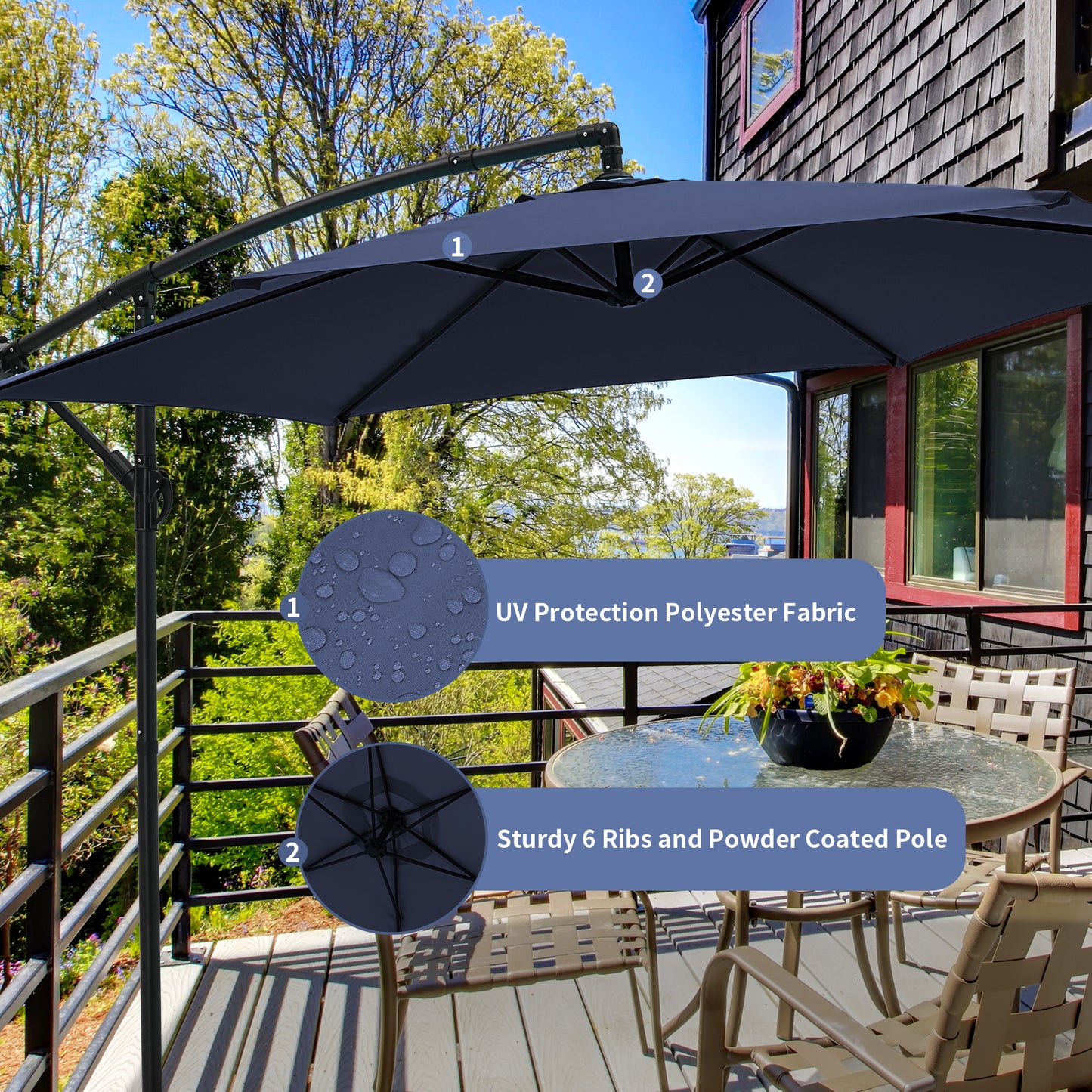 Autlaycil 10FT Cantilever Patio Umbrella, Hanging Offset Umbrella with Umbrella Stand, Navy Blue