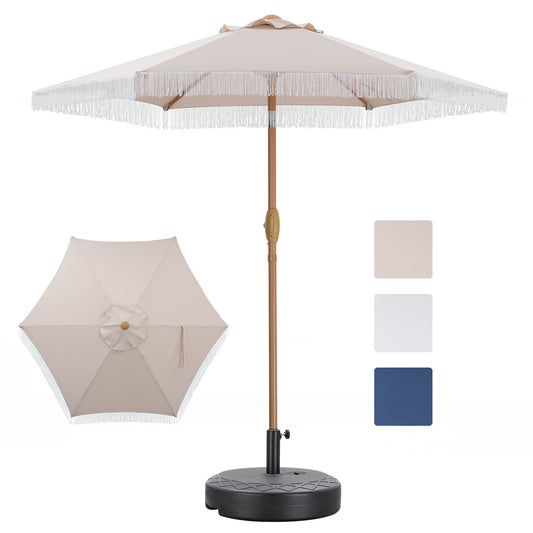 Autlaycil 7.5 ft Fringe Patio Umbrella and Umbrella Base for Beach, Pool, Adjustable Outdoor Market Umbrellas (Khaki)