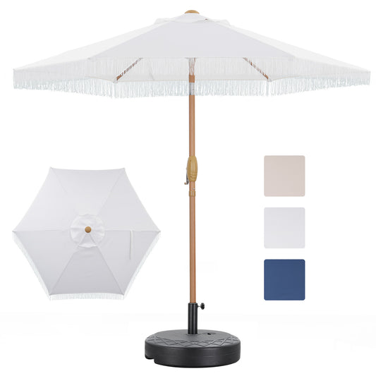 Autlaycil 7.5 ft Fringe Patio Umbrella and Umbrella Base for Beach, Pool, Adjustable Outdoor Market Umbrellas (White)