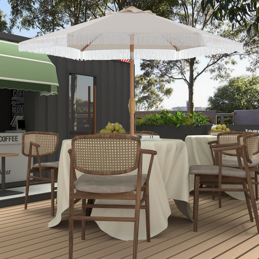 Autlaycil 7.5 ft Fringe Patio Umbrella for Beach, Pool, Adjustable Outdoor Market Umbrellas,Tassel Stylish (Beige)
