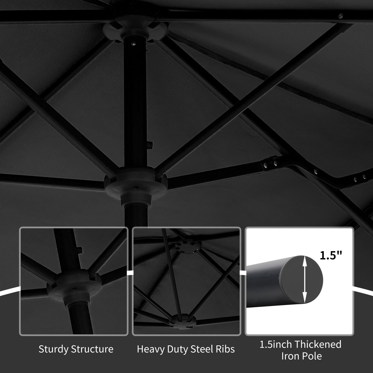 Autlaycil 13ft Patio Umbrella with Crank System and Sturdy Ribs, Sun Protection for Garden, Deck, Poolside, Outdoor - Black