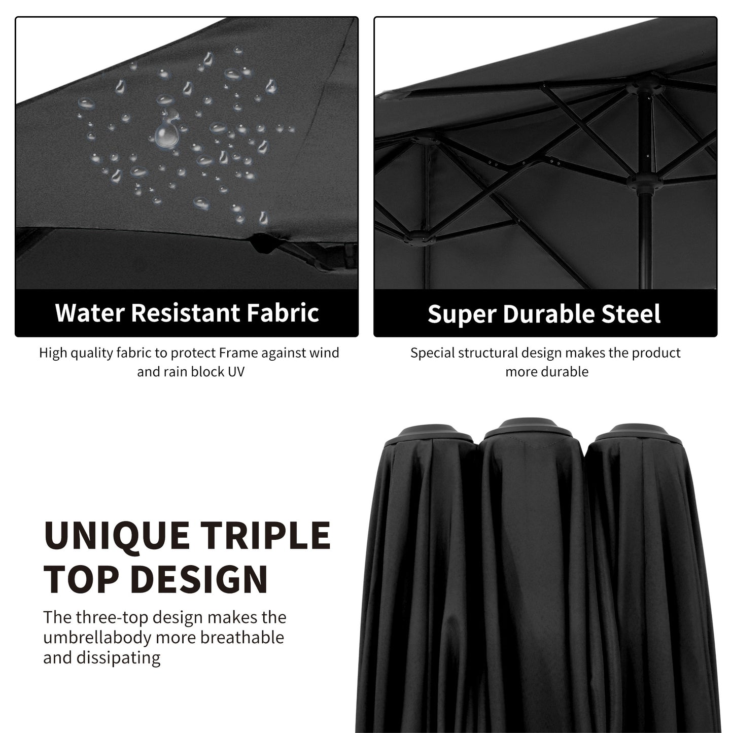 Autlaycil 13ft Patio Umbrella with Crank System and Sturdy Ribs, Sun Protection for Garden, Deck, Poolside, Outdoor - Black