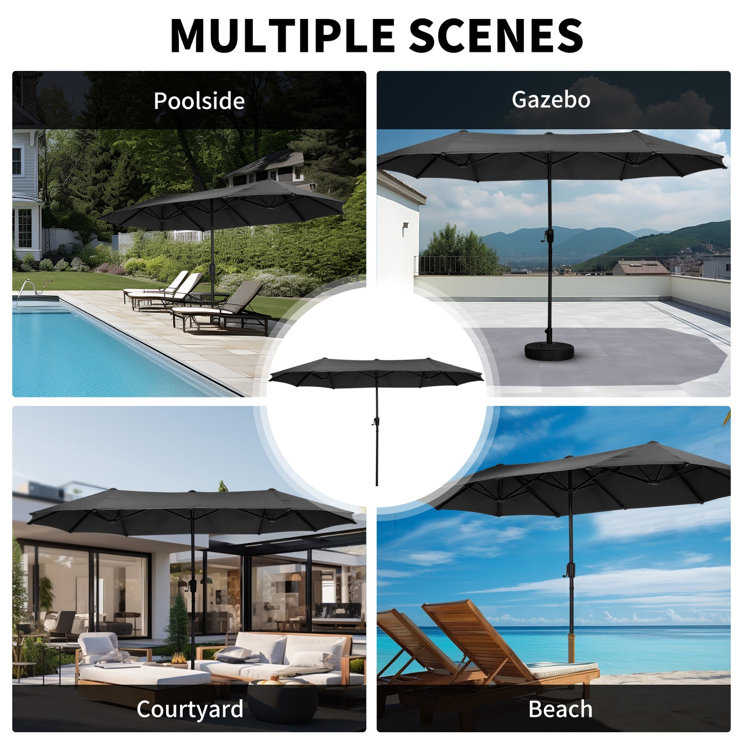 Autlaycil 13ft Patio Umbrella with Crank System and Sturdy Ribs, Sun Protection for Garden, Deck, Poolside, Outdoor - Black