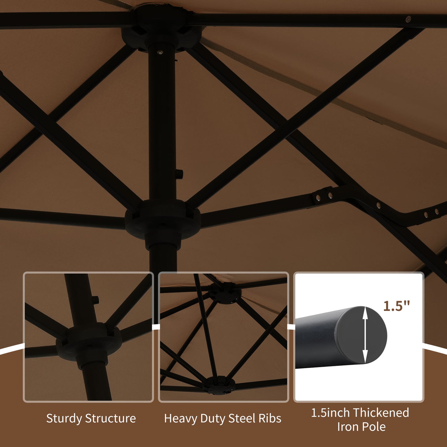 Autlaycil 13ft Patio Umbrella with Crank System and Sturdy Ribs, Sun Protection for Garden, Deck, Poolside, Outdoor - Brown