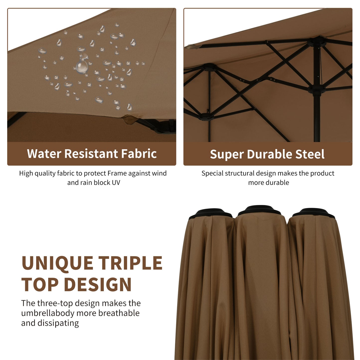 Autlaycil 13ft Patio Umbrella with Crank System and Sturdy Ribs, Sun Protection for Garden, Deck, Poolside, Outdoor - Brown