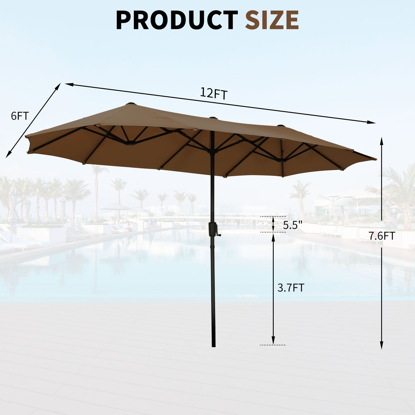 Autlaycil 13ft Patio Umbrella with Crank System and Sturdy Ribs, Sun Protection for Garden, Deck, Poolside, Outdoor - Brown