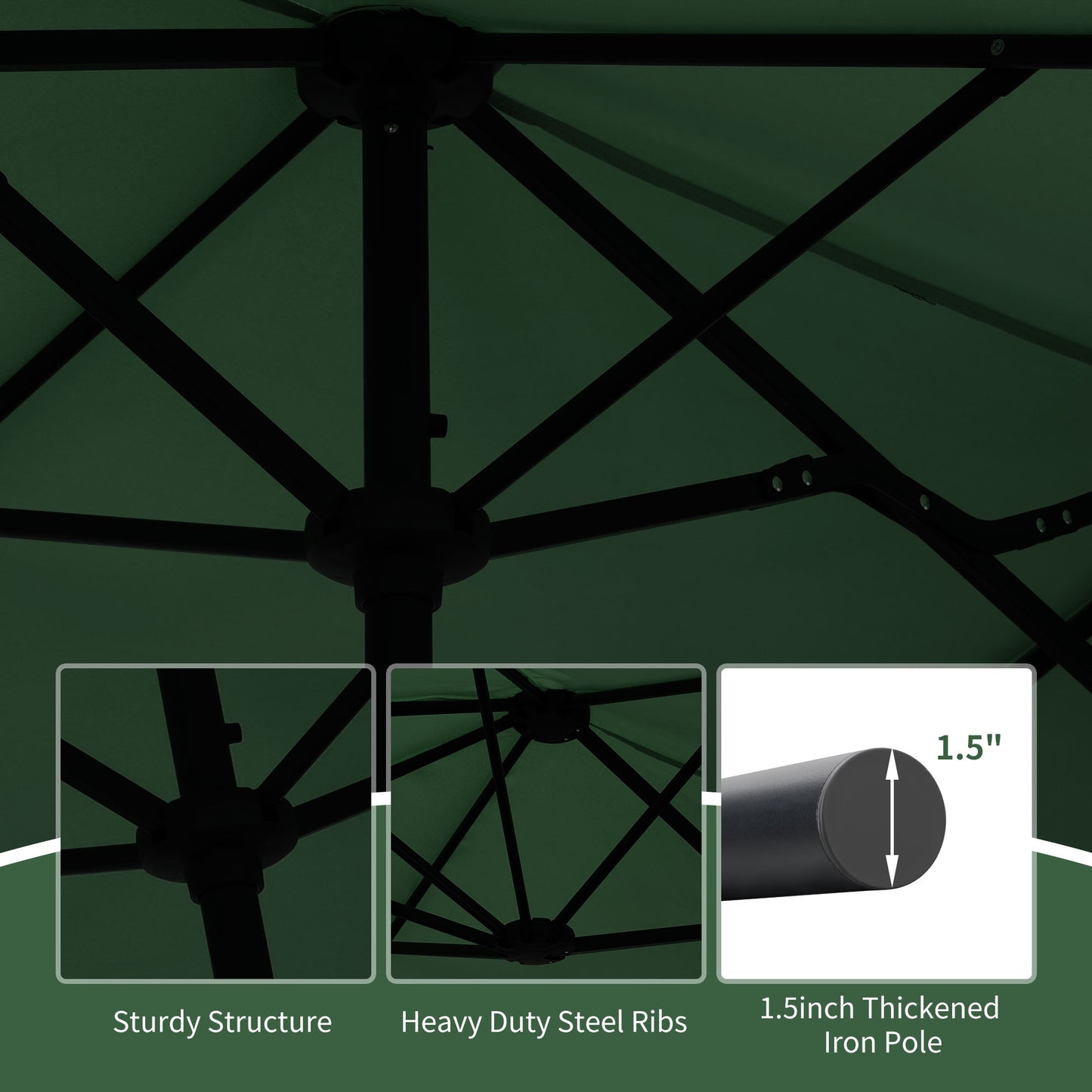 Autlaycil 13ft Patio Umbrella with Crank System and Sturdy Ribs, Sun Protection for Garden, Deck, Poolside, Outdoor - Green