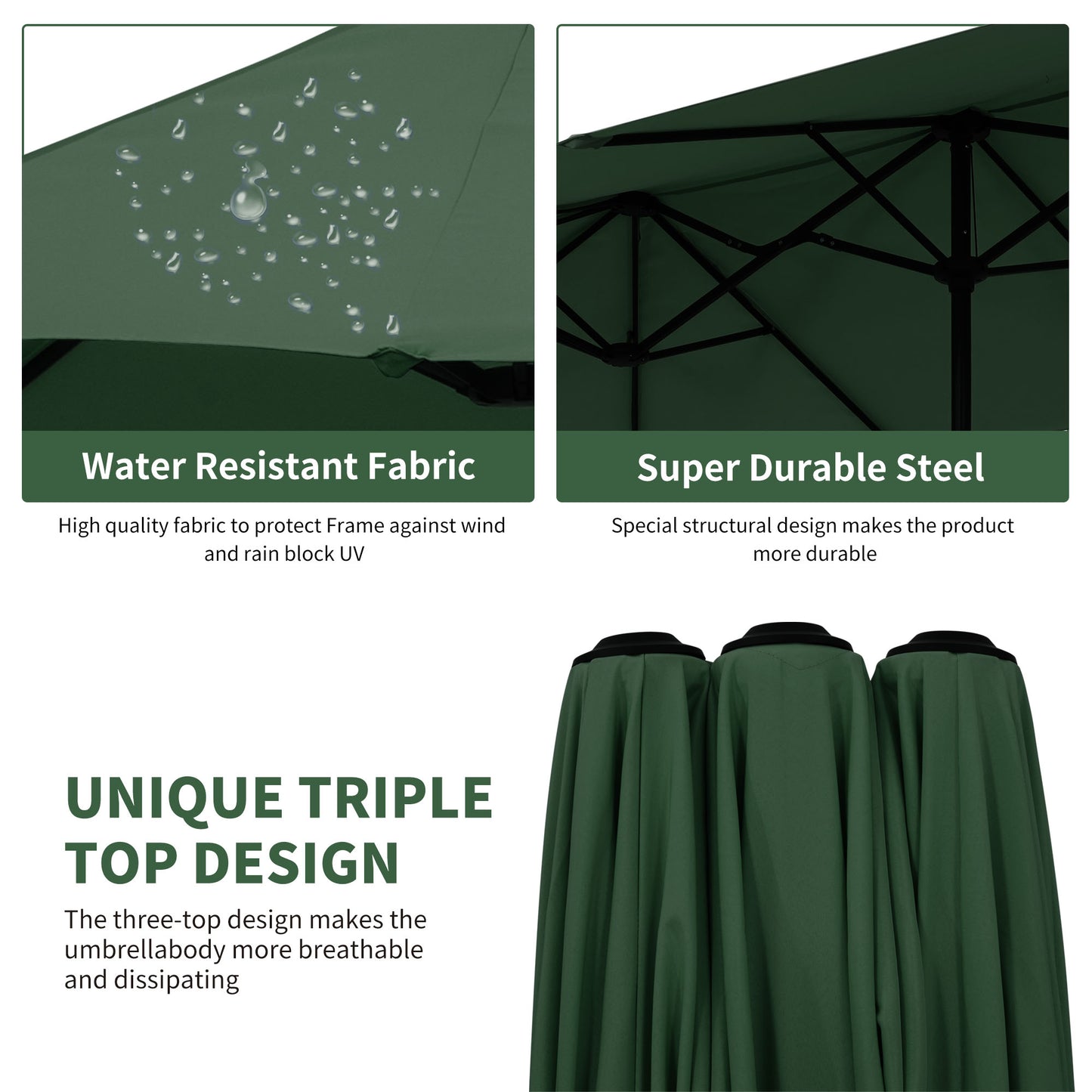 Autlaycil 13ft Patio Umbrella with Crank System and Sturdy Ribs, Sun Protection for Garden, Deck, Poolside, Outdoor - Green