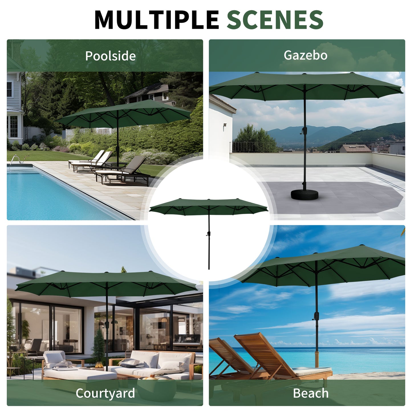 Autlaycil 13ft Patio Umbrella with Crank System and Sturdy Ribs, Sun Protection for Garden, Deck, Poolside, Outdoor - Green